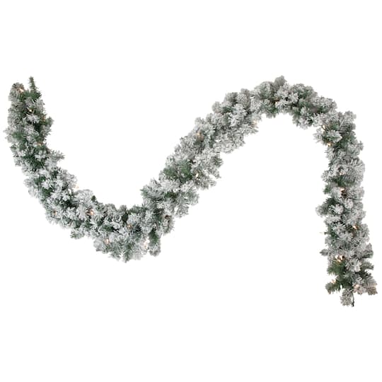 9ft. Pre-Lit Christmas Artificial Flocked Madison Pine Garland
